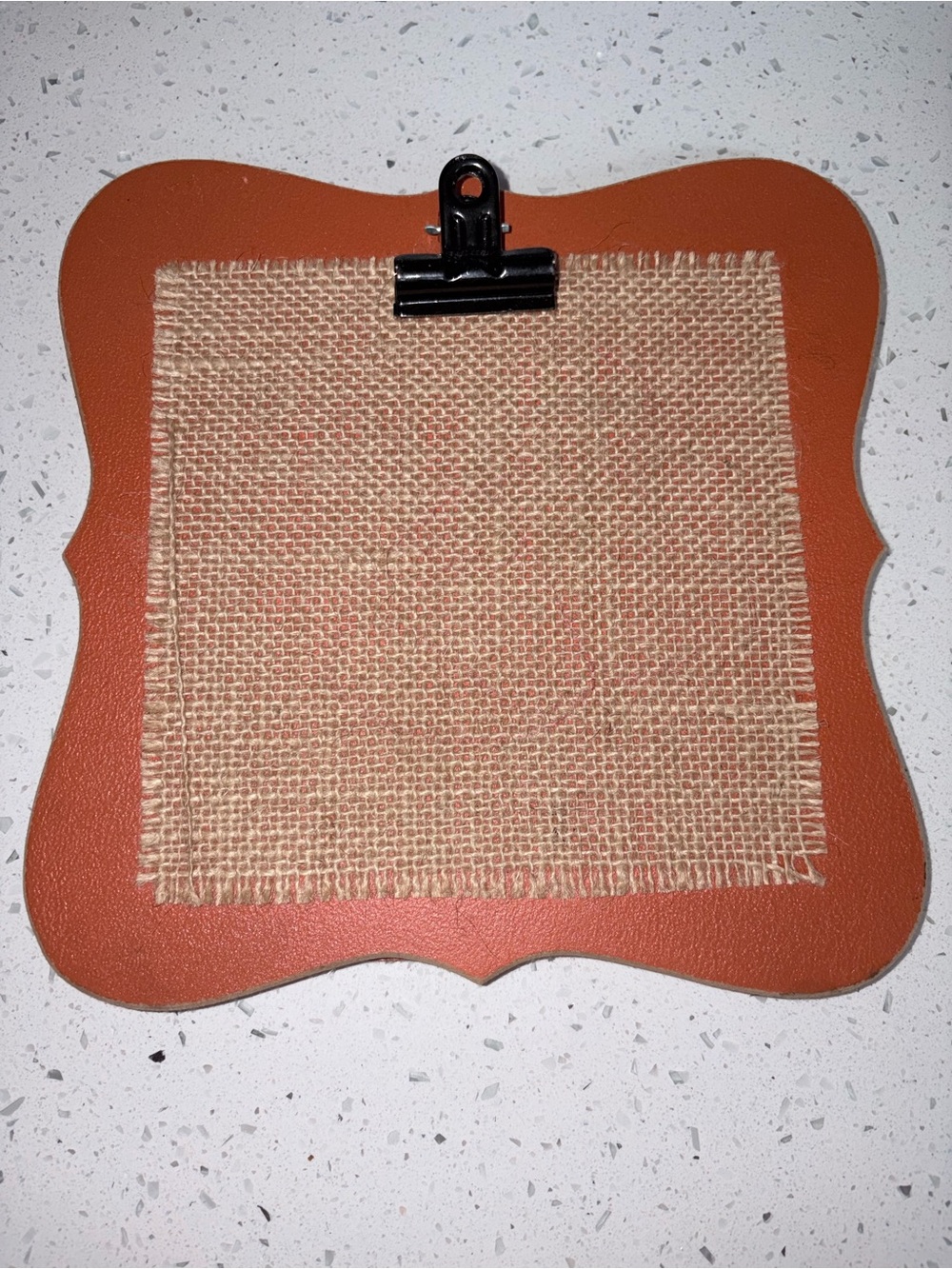 Rust Orange Decorative Clip Frame with Burlap Accent
